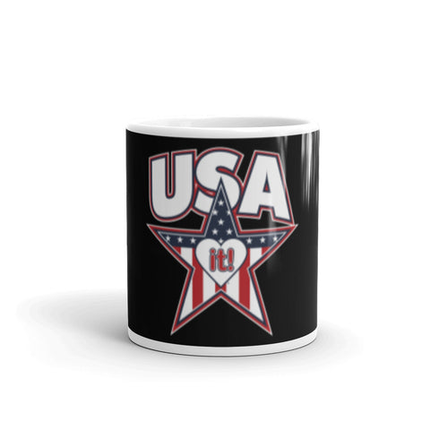 Black glossy mug USA Star Heart