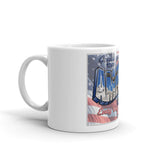 White glossy mug Greetings From America Love it! Monuments